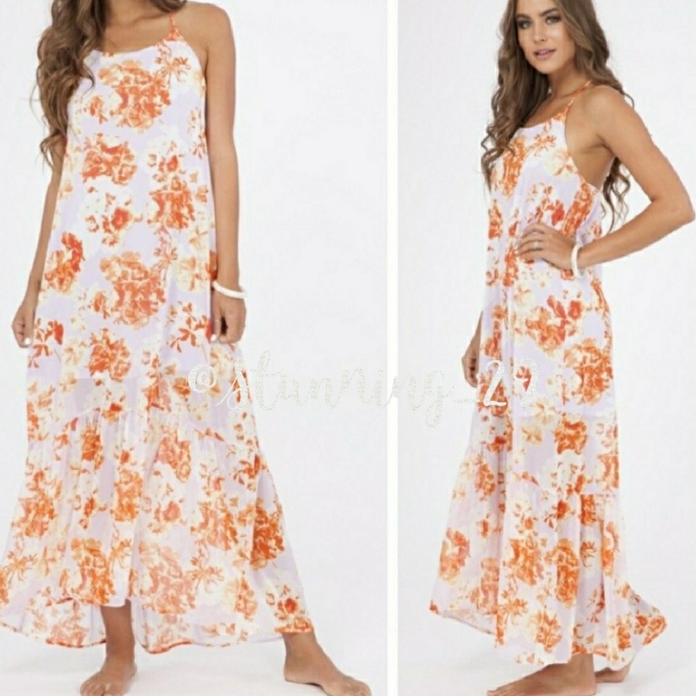 🆕LILAC FLORAL PRINT RUFFLE HEM MAXI DRESS - Picture 3 of 6